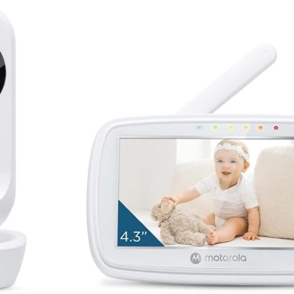 Babá Eletrônica VM34 Motorola com tela 4.3, visão noturna, áudio bidirecional e zoom para monitorar seu bebê com segurança.