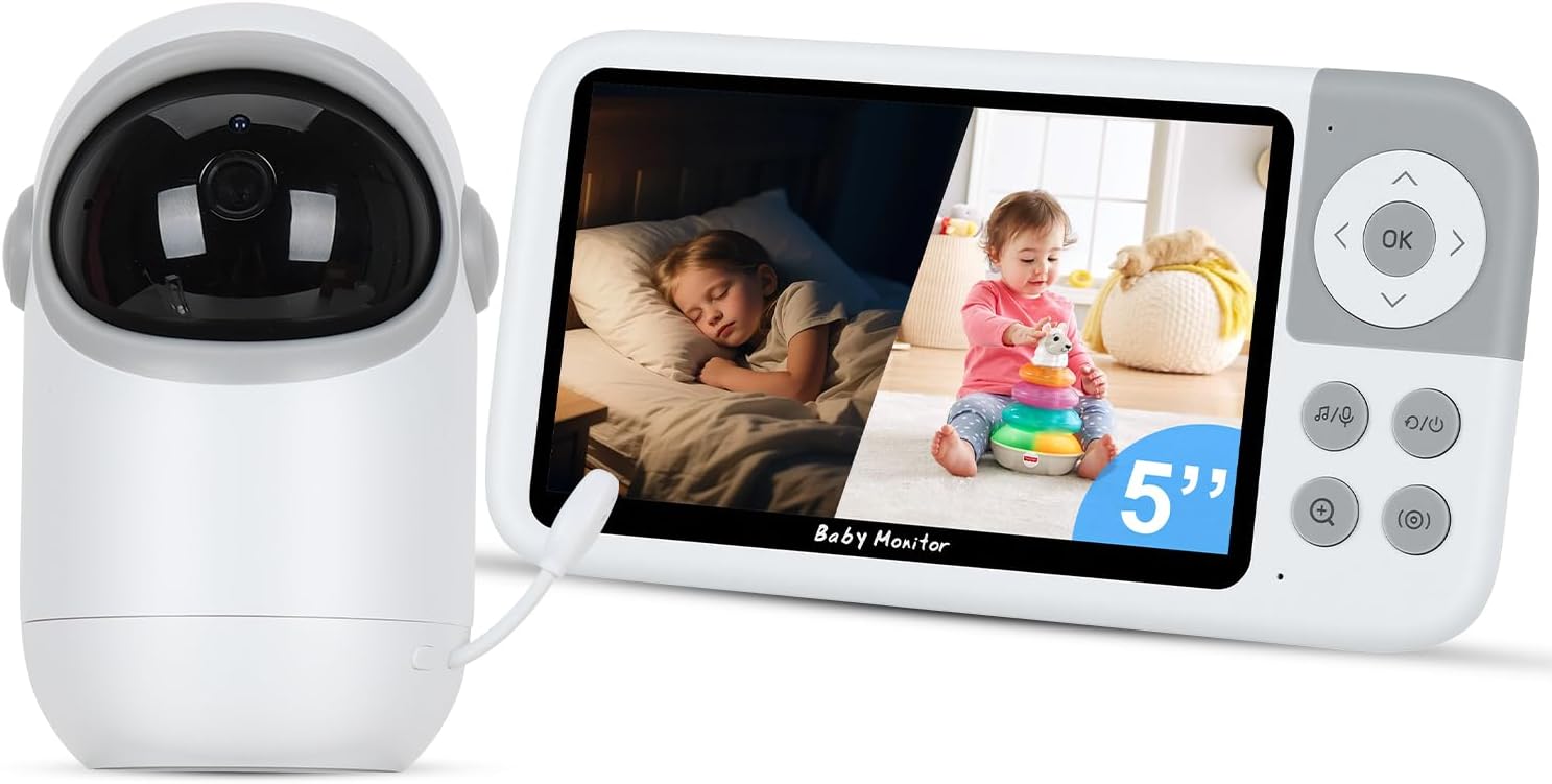 Babá Eletrônica com Monitor 5" HD: visão noturna, áudio bidirecional Babá Eletrônica com Monitor 5" HD: visão noturna, áudio bidirecional e conexão segura sem Wi-Fi para mais tranquilidade no cuidado do bebê