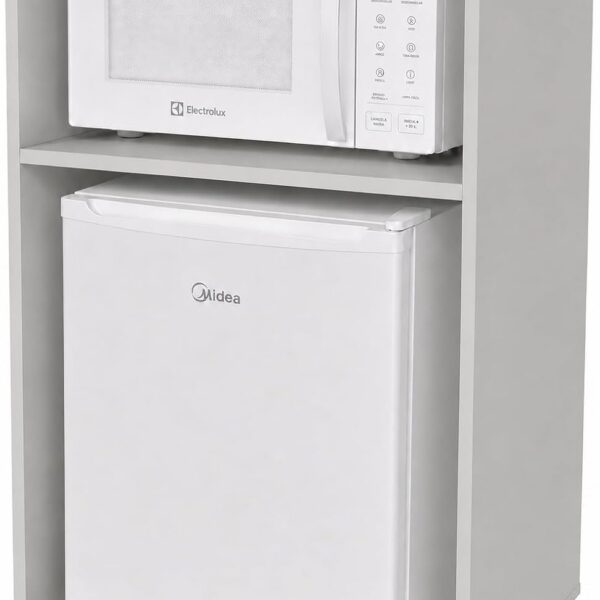 Bancada Bar com rodízios para embutir frigobar e micro-ondas, ideal para otimizar sua cozinha com praticidade.