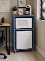 Bancada Bar para embutir frigobar e micro-ondas com rodízios, prática, resistente e ideal para otimizar seu espaço.
