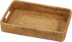 Bandeja de vime com alças, leve e resistente, ideal para servir, organizar e decorar mesa com estilo natural