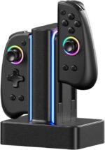 Base de Carregamento Switch para 4 Controles: compatível com LinYuvo e Switch OLED, carregamento seguro e prático.