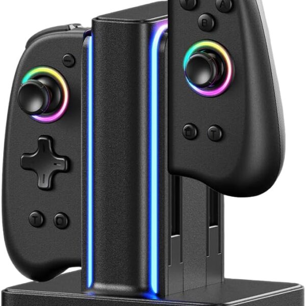 Base de Carregamento Switch para 4 Controles: compatível com LinYuvo e Switch OLED, carregamento seguro e prático.