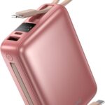 Basike Carregador Portátil, Power Bank 20000mAh com Cabos Integrados, Carregamento Rápido 22.5W(MAX), Compacto, Led Indicador de Bateria para iPhone/Samsung/Huawei/Xiaomi (Rosa)