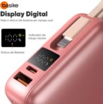 Basike Carregador Portátil, Power Bank 20000mAh com Cabos Integrados, Carregamento Rápido 22.5W(MAX), Compacto, Led Indicador de Bateria para iPhone/Samsung/Huawei/Xiaomi (Rosa) - Imagem 2