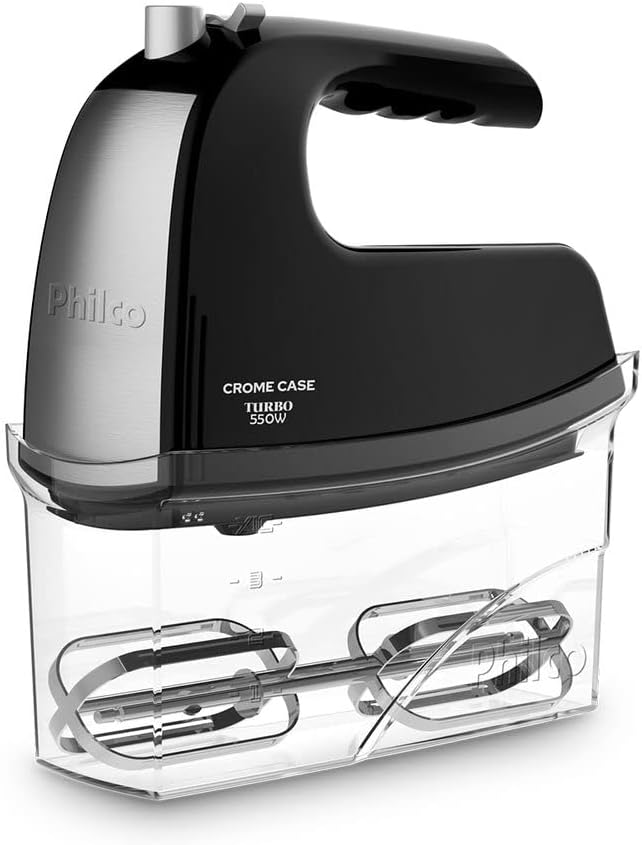 Batedeira Philco Crome Case PBT450P 127V, 550W e função turbo Batedeira Philco Crome Case PBT450P 127V, 550W e função turbo para preparo rápido e prático.