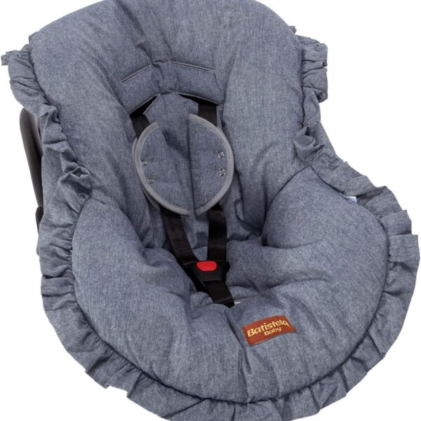 Batistela Baby Capa Bebê Conforto Linho Jeans com protetor de cinto e furação universal
