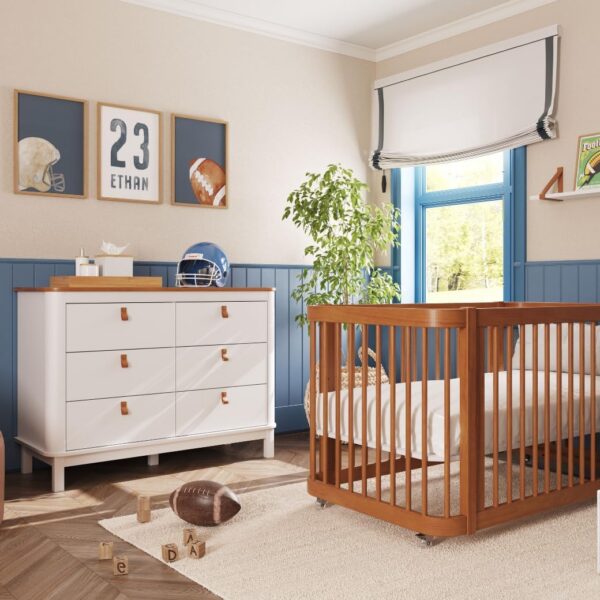 Berço 3 em 1 Evolutivo e Cômoda Cromo Quater: segurança, versatilidade e design para o quarto do bebê.