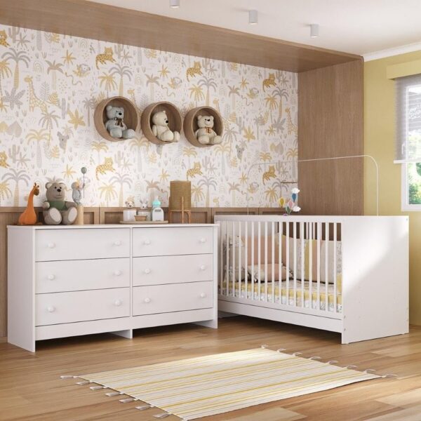Berço 3 em 1 Multimóveis com colchão e cômoda: segurança, versatilidade e organização para o quarto do bebê