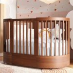 Berço Americano 3 em 1 Redondo Evolutivo em Amadeirado Mel: cresce com o bebê, do mini berço à mini cama.