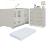 Berço Americano 3 em 1 com Colchão e Cômoda Realeza: versatilidade, conforto e praticidade para o quarto do bebê.