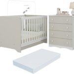 Berço Americano 3 em 1 com Colchão e Cômoda Realeza: versatilidade, conforto e praticidade para o quarto do bebê.