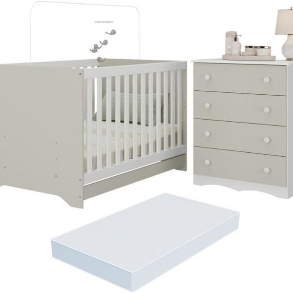Berço Americano 3 em 1 com Colchão e Cômoda Realeza: versatilidade, conforto e praticidade para o quarto do bebê.