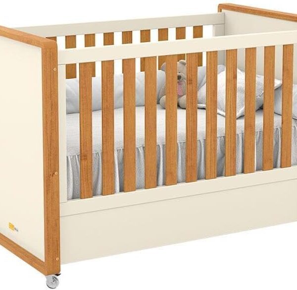 Berço Americano Tutto New Off White/freijó Matic: segurança, mini cama e design elegante para o quarto do bebê.