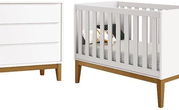Berço Americano e Cômoda New Classic Reller: segurança, organização e conforto para o quarto do bebê.
