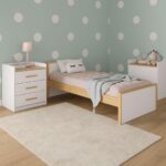 Berço Beni 5 em 1: vira cama de solteiro, com trocador, gaveteiro e baú em MDF branco com amêndoa. - Imagem 2