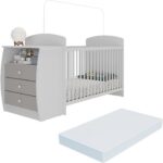 Berço Cômoda Multifuncional Colinho de Mãe com colchão incluso: praticidade, conforto e espaço para o quarto do bebê.