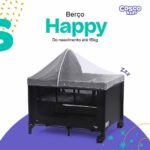 Berço Cosco Kids Happy Preto Mescla: 2 em 1 com mosquiteiro, ajuste em 2 alturas e conforto seguro para o bebê. - Imagem 2