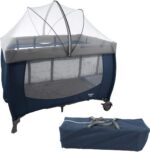 Berço Infanti Stelle 0 a 18kg: portátil, completo e seguro, com 2 alturas, trocador, mosquiteiro e abertura lateral.