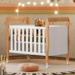 Berço Mini Cama 3 em 1 Soninho Tigus Baby Amadeirado em MDF com pintura UV, versatilidade e segurança para seu bebê.