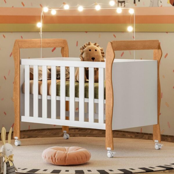 Berço Mini Cama 3 em 1 Soninho Tigus Baby Amadeirado em MDF com pintura UV, versatilidade e segurança para seu bebê.