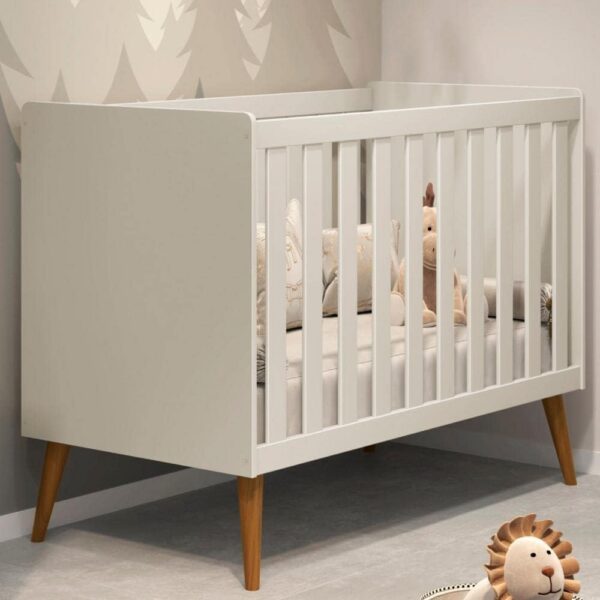 Berço Mini Cama Americano Isis Móveis Reller Areia em MDF com pintura UV, ideal para o quarto do bebê com segurança e praticidade.