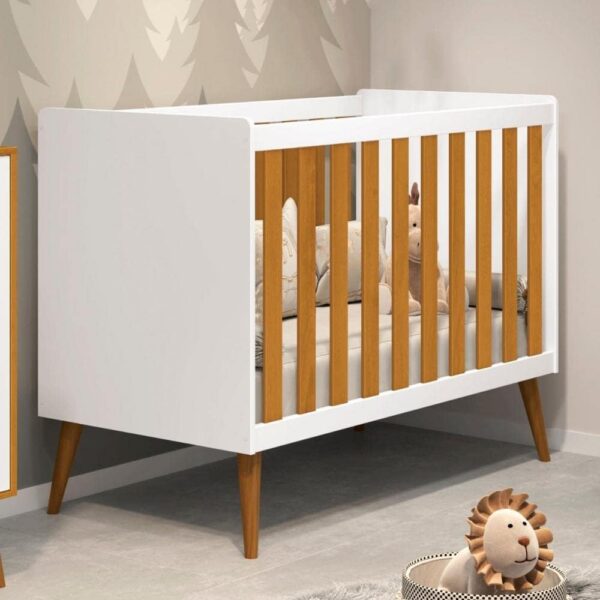 Berço Mini Cama Americano Isis Móveis Reller Branco/savana: qualidade, beleza e praticidade com mini cama e 3 posições de estrado.