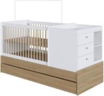Berço Multifuncional Aveiro Oak/Branco com cama auxiliar e 3 gavetas, versátil e prático para acompanhar o crescimento do bebê. - Imagem 2