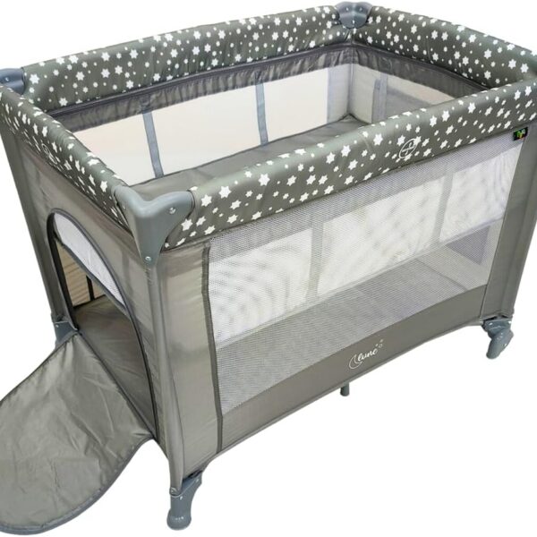 Berço Portátil Infantil Cercado Desmontável Lune Maxi Baby Cinza: conforto, segurança e praticidade para o seu bebê.