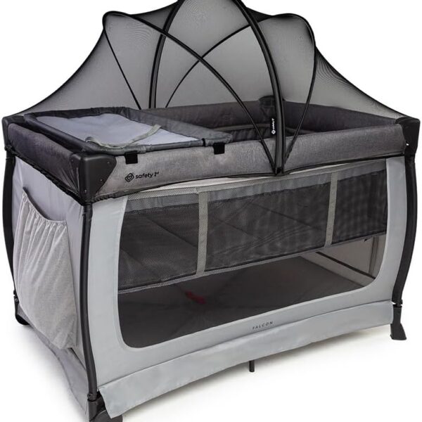 Berço Portátil Safety 1st Falcon Grey Night: mais espaço, conforto e praticidade para bebê até 20kg.