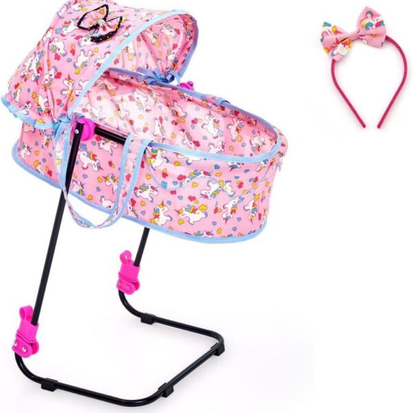 Berço de Boneca Veneza 2 em 1 Bebê Conforto Unicórnio com tiara: diversão e cuidado para brincar de mamãe.