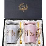 Biching conjunto de canecas Mr & Mrs 400 ml com folha de ouro, presente romântico para casamento, noivado e chá de panela.