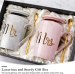 Biching conjunto de canecas Mr & Mrs 400 ml com folha de ouro, presente romântico para casamento, noivado e chá de panela. - Imagem 2