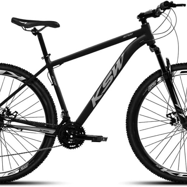 Bicicleta Aluminio KSW XLT 100 aro 29 com suspensão 80mm e 21 velocidades para mais conforto e desempenho.