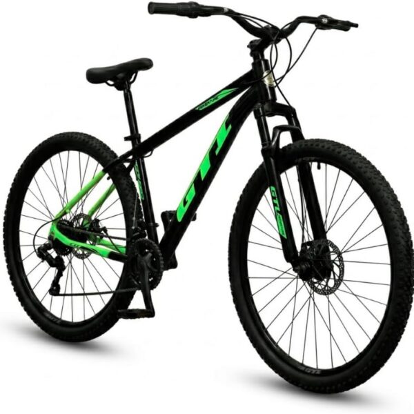 Bicicleta Aro 29 GTI Roma 21V em alumínio, com freio a disco e suspensão MTB para mais segurança e desempenho.