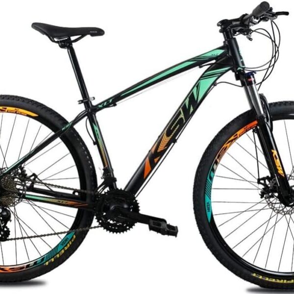 Bicicleta Aro 29 KSW XLT Color Altus 1.0-24V com 24 velocidades, freio hidráulico e suspensão para mais controle e conforto.