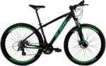 Bicicleta Aro 29 KSW com câmbios Shimano Altus, freio hidráulico e suspensão com trava para mais segurança e desempenho.
