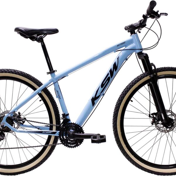 Bicicleta Aro 29 Ksw com 21 marchas, quadro em alumínio, câmbio Shimano e freio a disco para mais desempenho e segurança.