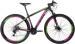 Bicicleta Aro 29 Rino Everest Color com câmbios Shimano 24v e freio hidráulico para mais controle e segurança.