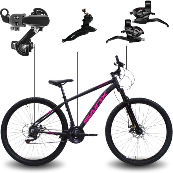 Bicicleta Aro 29 Saidx Gallant em alumínio, 21 marchas e cabeamento interno para mais desempenho e conforto.