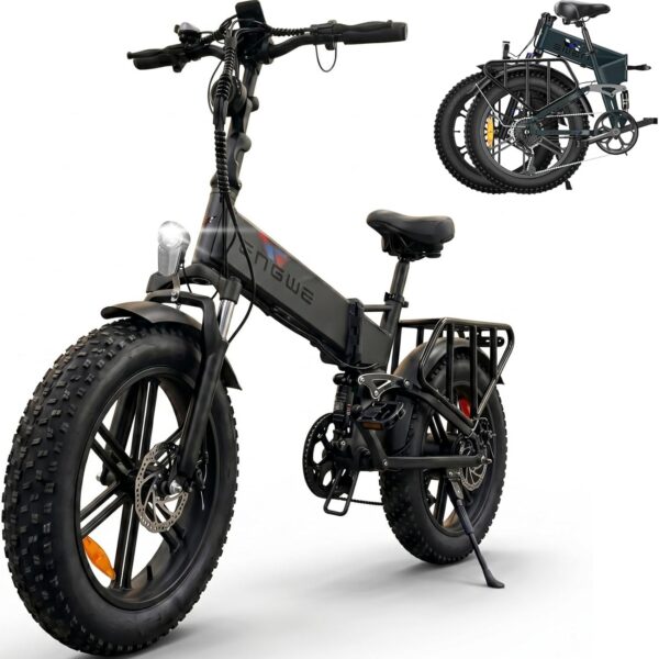 Bicicleta Elétrica Dobrável Engwe: motor 1000W, autonomia de 120km e conforto com pneus fat tire e suspensão total.