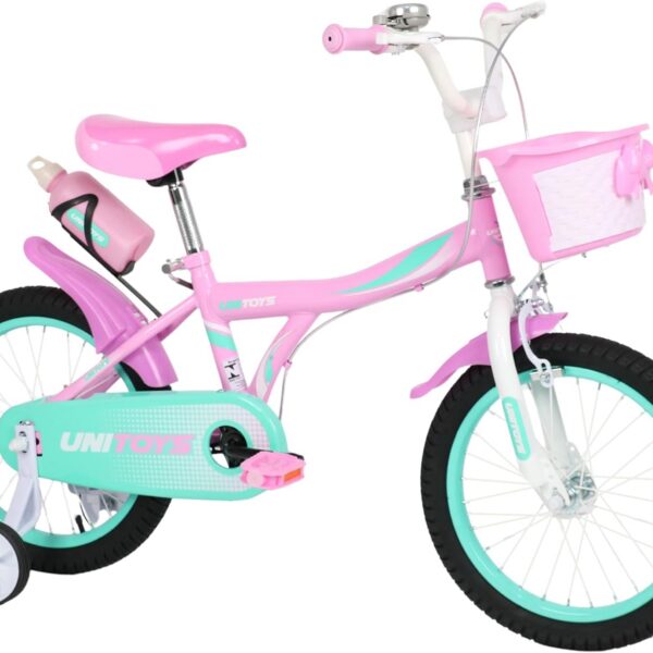 Bicicleta Infantil Unitoys Tiffany Rosa Aro 16 com rodinhas, cestinha e buzina: mais segurança e diversão para a criança