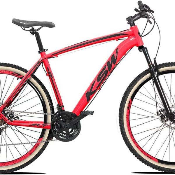 Bicicleta KSW XLT Aro 29 em alumínio com freio a disco hidráulico e suspensão 80mm para mais conforto e desempenho.