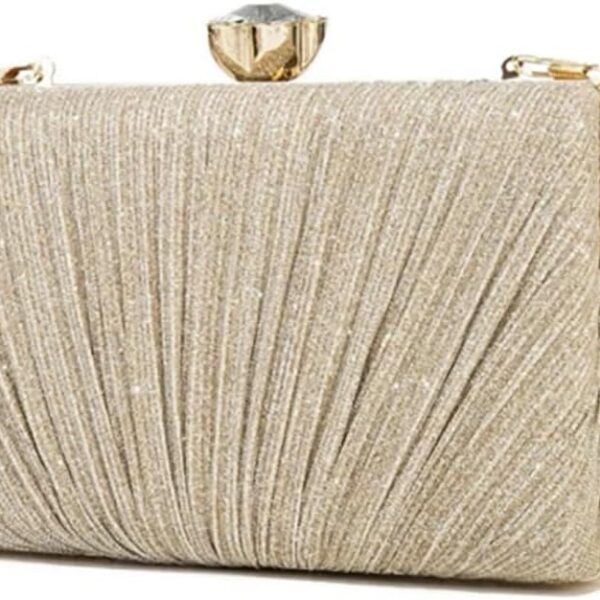 Bolsa Clutch Festa Feminina Dourada com Correntes Removíveis, elegante e versátil para usar na mão, ombro ou transversal.