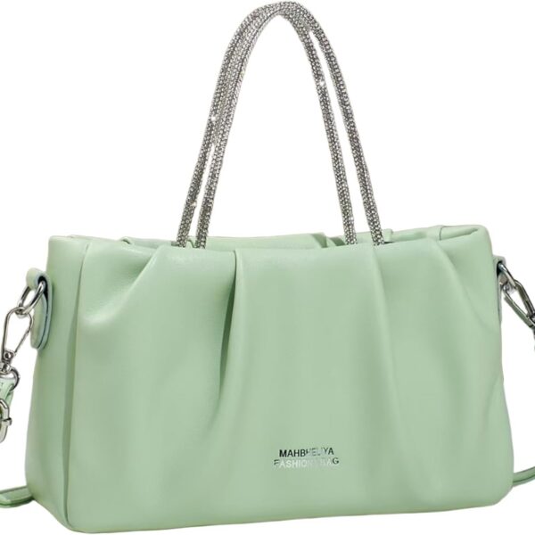 Bolsa Feminina Nuvem com detalhes plissados: elegante, quadrada e versátil para mão, ombro ou transversal.