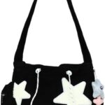 Bolsa KAMEILONG de veludo cotelê feminina: estilo Y2K, espaçosa e prática para o dia a dia.