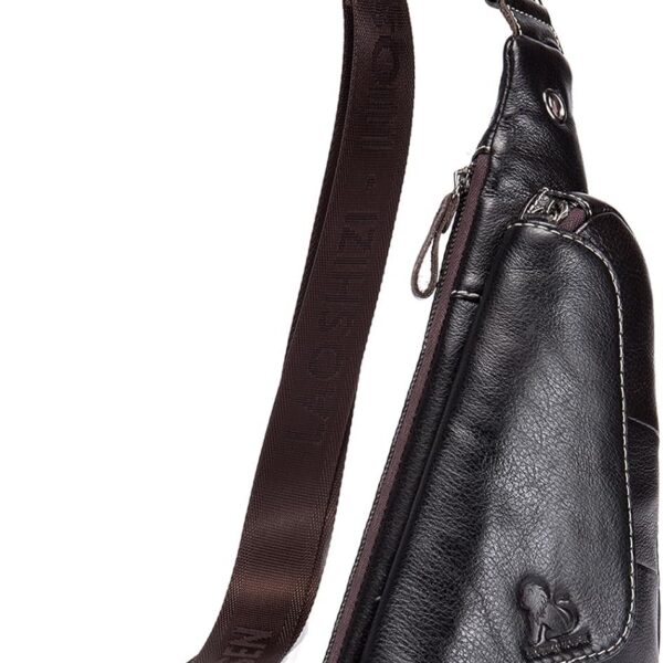 Bolsa Pundarika em couro genuíno unissex: compacta, casual e ideal para ombro, peito e transversal no dia a dia.
