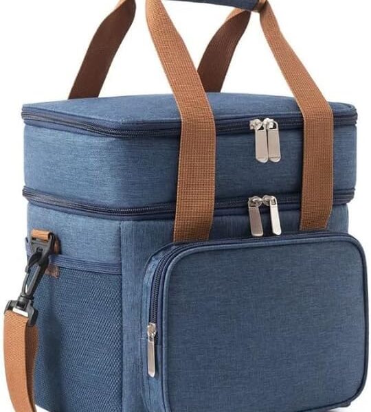 Bolsa Térmica Grande Premium Azul com 2 compartimentos: ideal para marmita, lanche e organização no dia a dia.