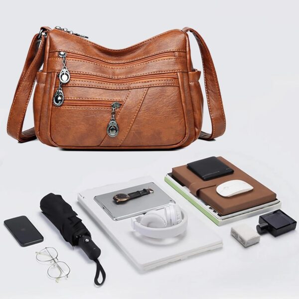 Bolsa Tiracolo Feminina em Couro PU com Vários Bolsos e Grande Capacidade para Mais Organização e Estilo