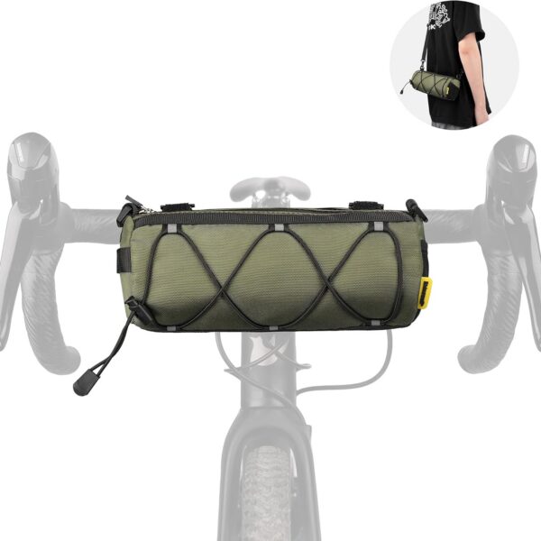Bolsa de guidão Rhinowalk 2,4L com alça de ombro e faixas refletivas para ciclismo e viagens